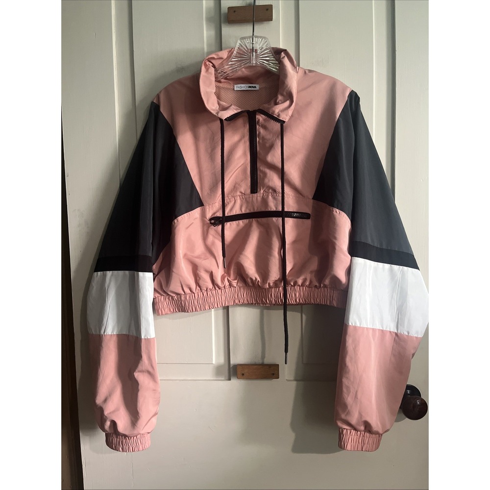 Fashion Nova Cropped Windbreaker Jacket Large Colorblock Pullover Retro Y2K